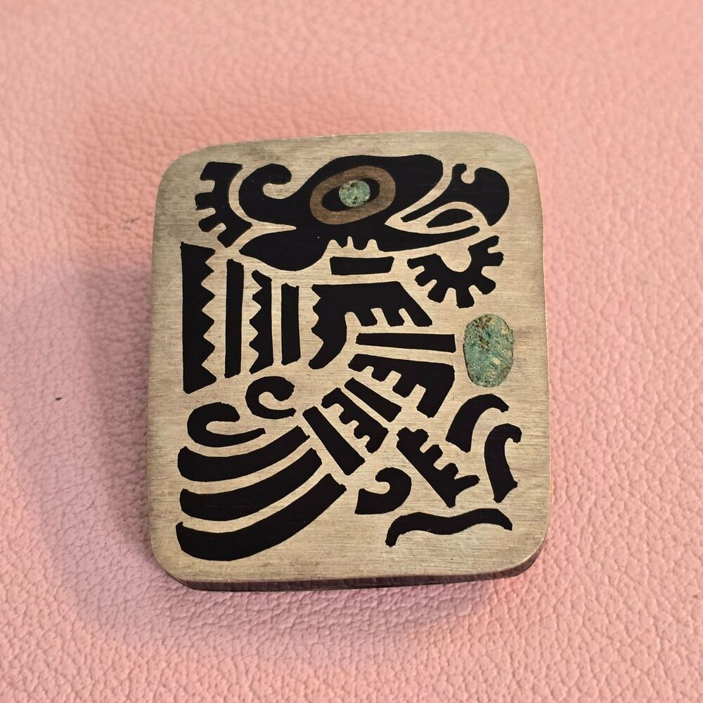 Mexican Taxco Sterling 925 Silver Aztec Brooch by H. Arriaca